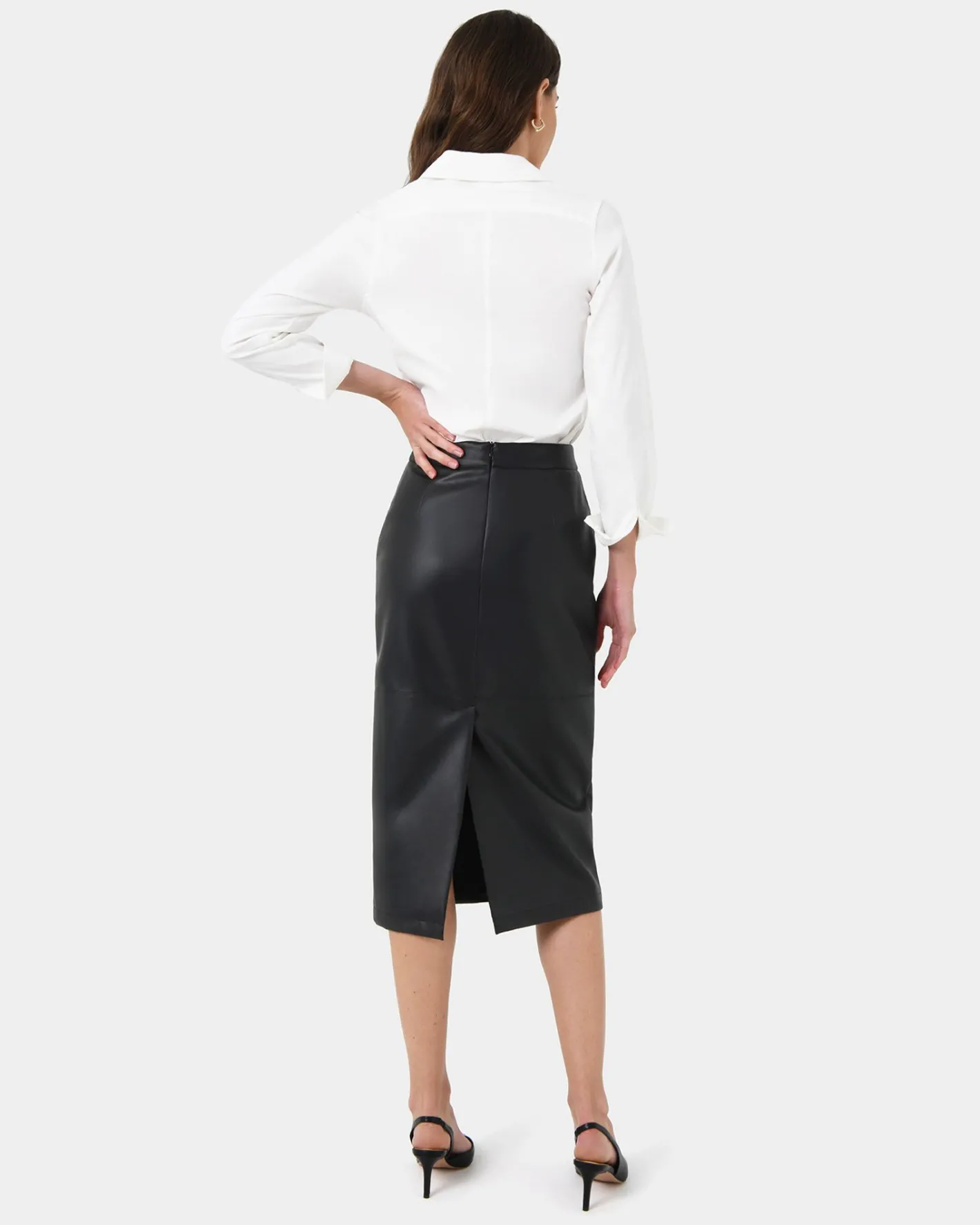 Forcast Vera Faux Leather Midi Skirt Black Outlet