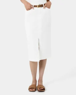Forcast Veronique Midi Denim Skirt White Discount