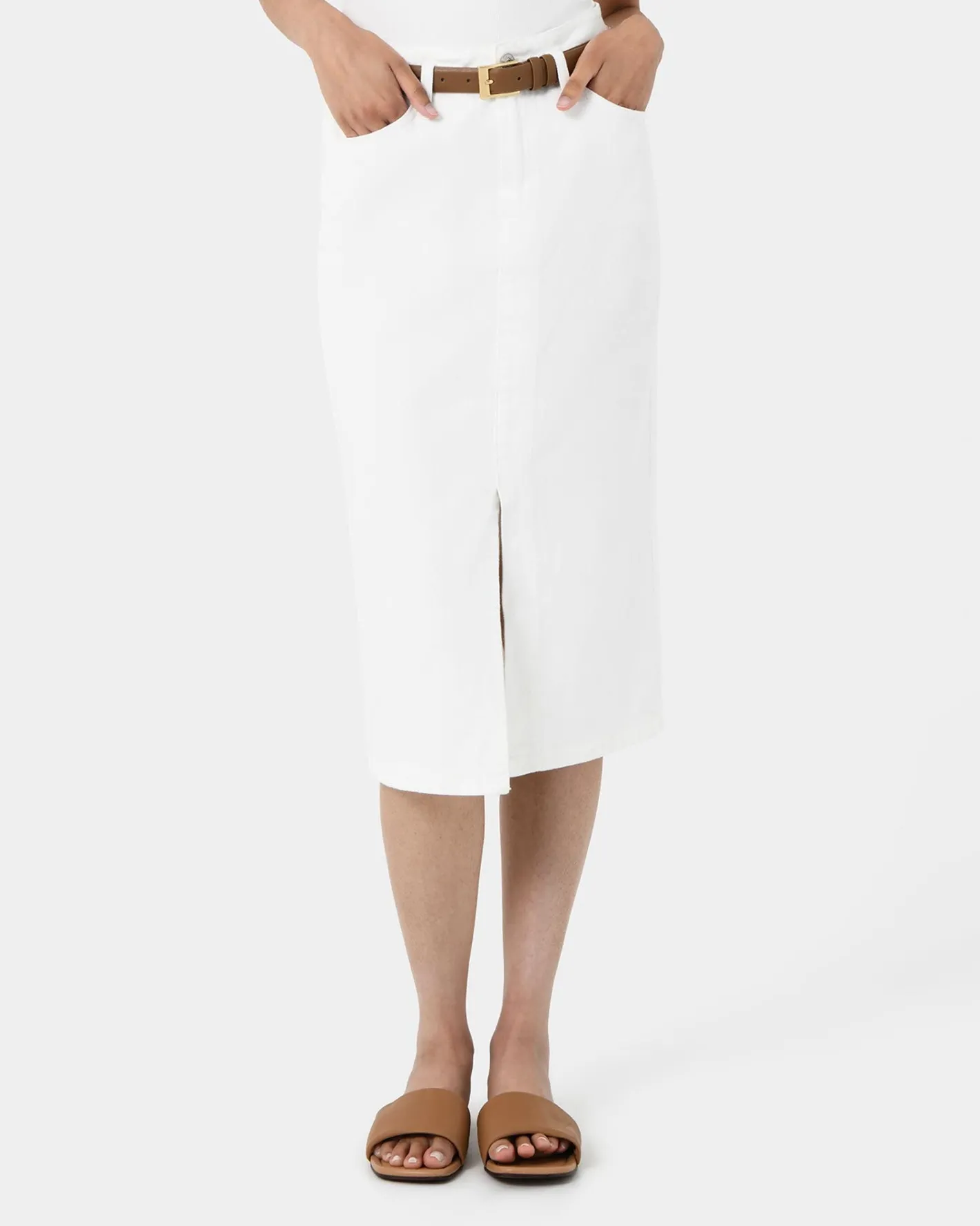Forcast Veronique Midi Denim Skirt White Discount