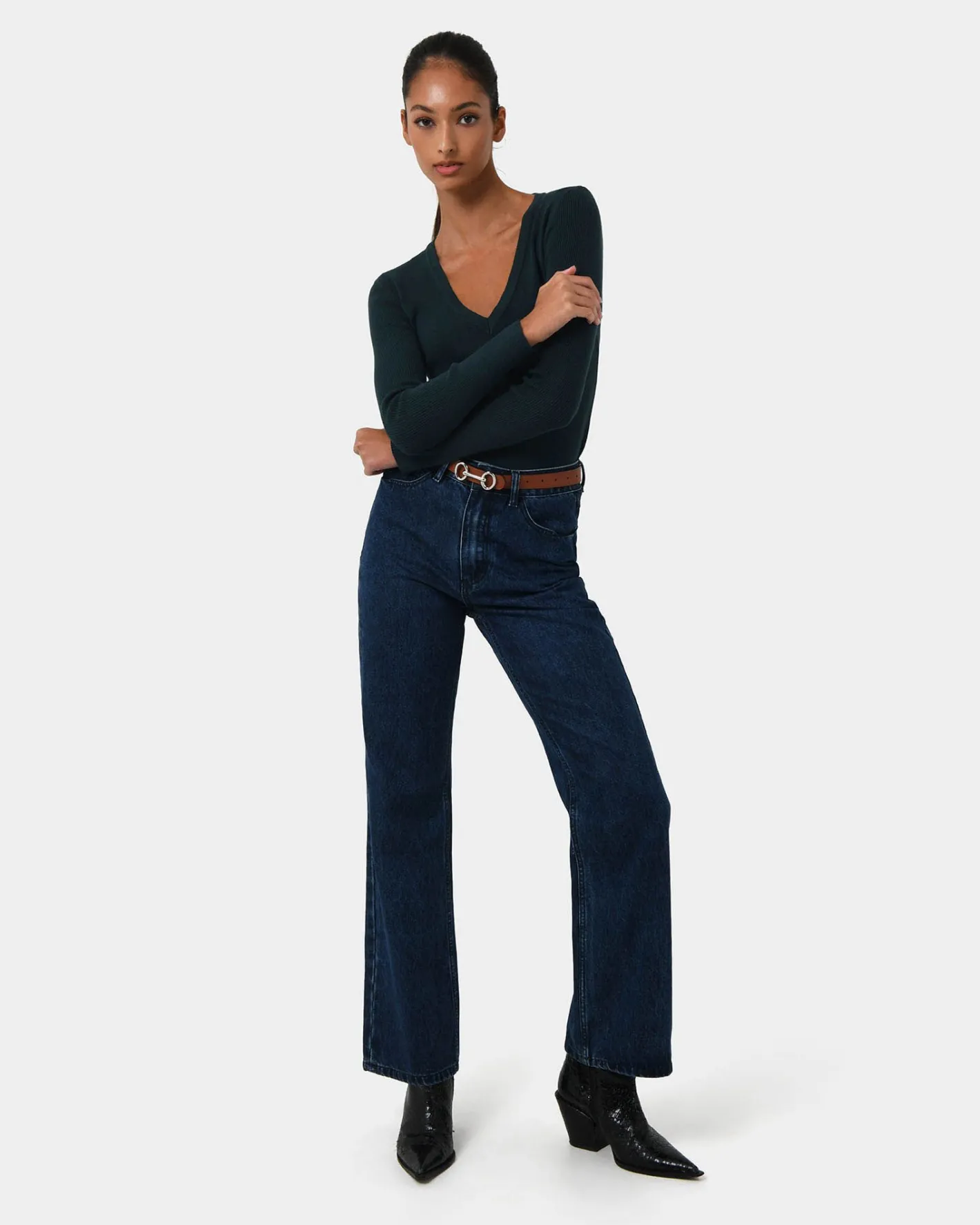 Forcast Vicky V-neck Knit Deep Teal Discount