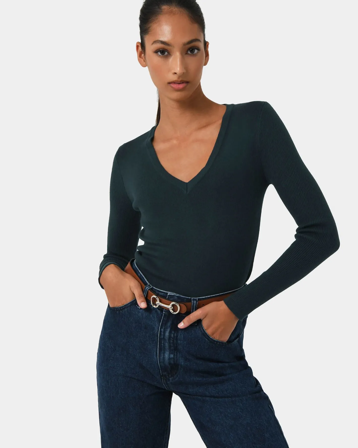 Forcast Vicky V-neck Knit Deep Teal Discount