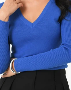 Forcast Vicky V-neck Knit Lapis Hot