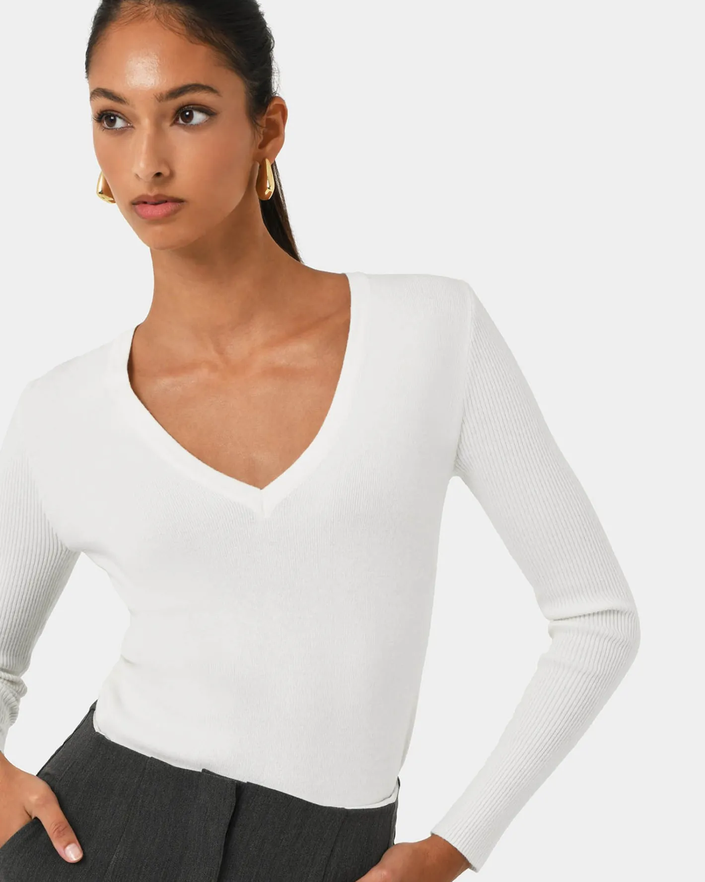 Forcast Vicky V-neck Knit Ivory Outlet