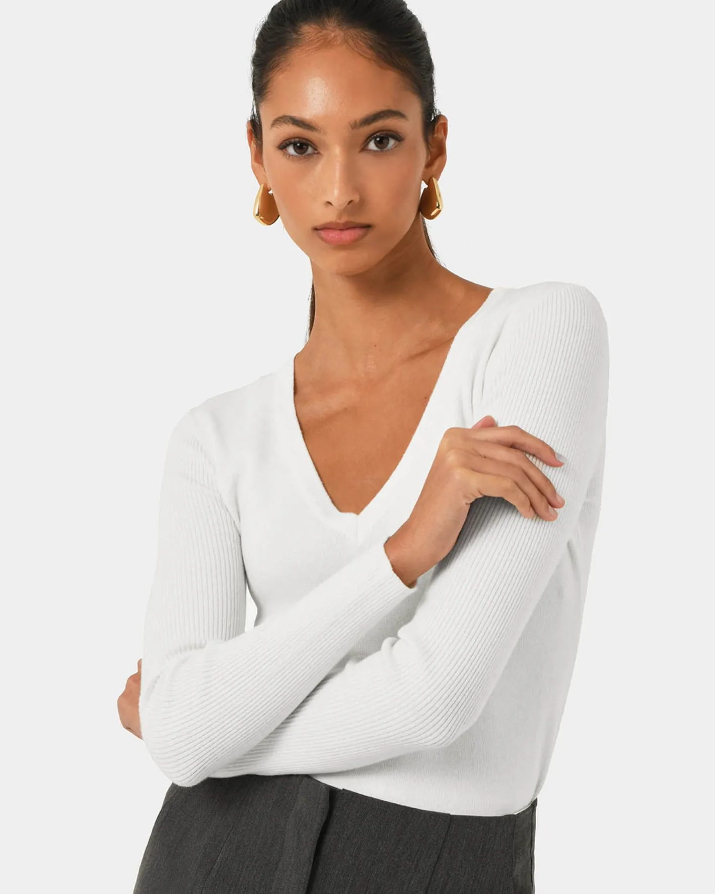 Forcast Vicky V-neck Knit Ivory Outlet