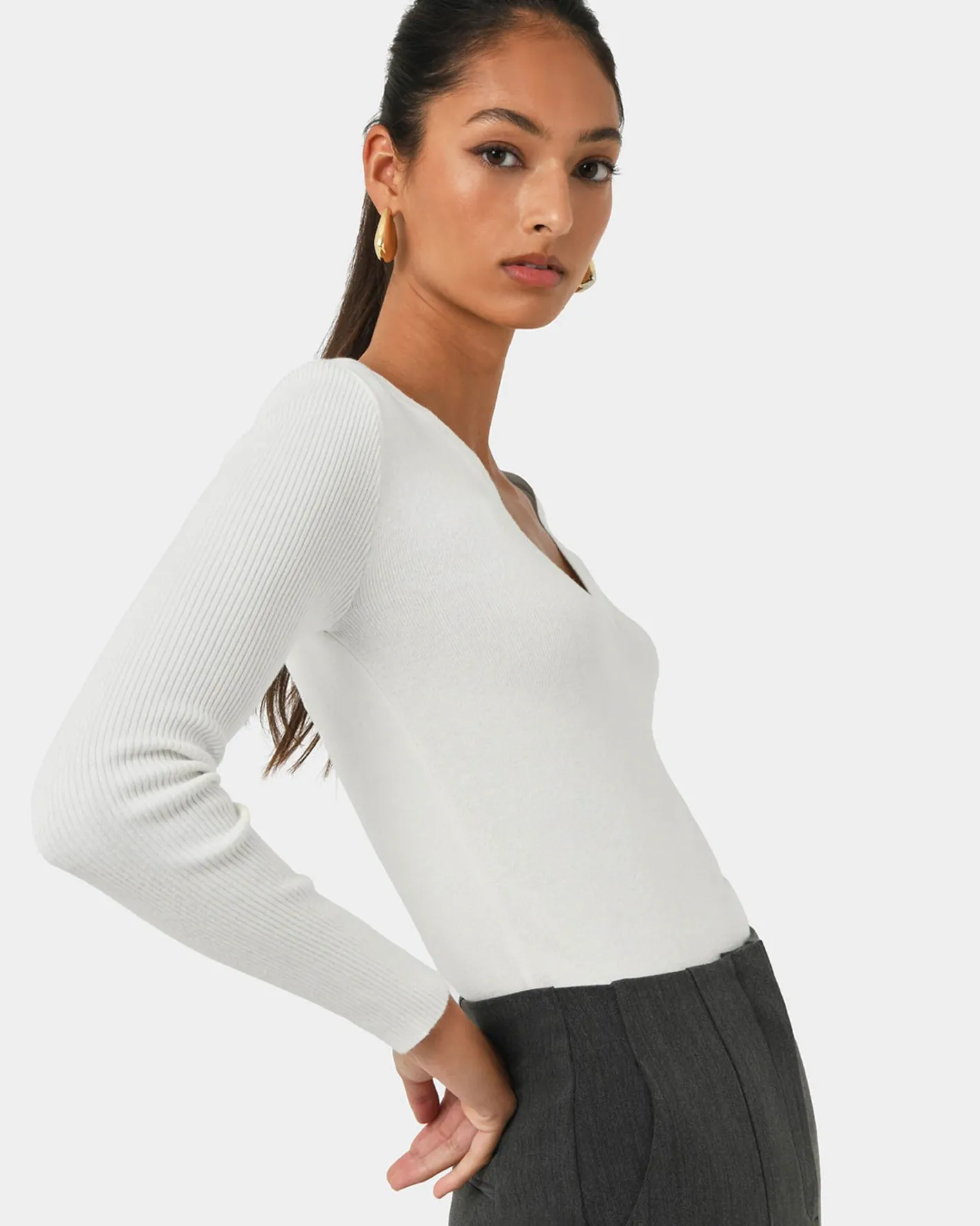 Forcast Vicky V-neck Knit Ivory Outlet