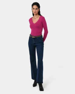 Forcast Vicky V-neck Knit Berry Clearance