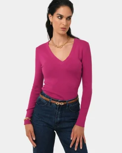 Forcast Vicky V-neck Knit Berry Clearance