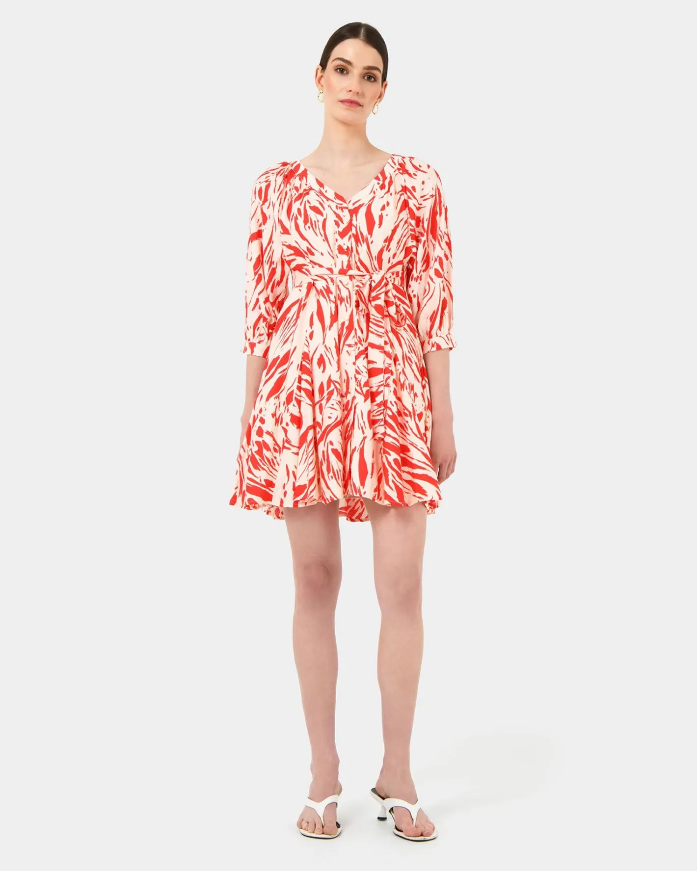 Forcast Vienna V-neck Tie Dress Animal Red Sale