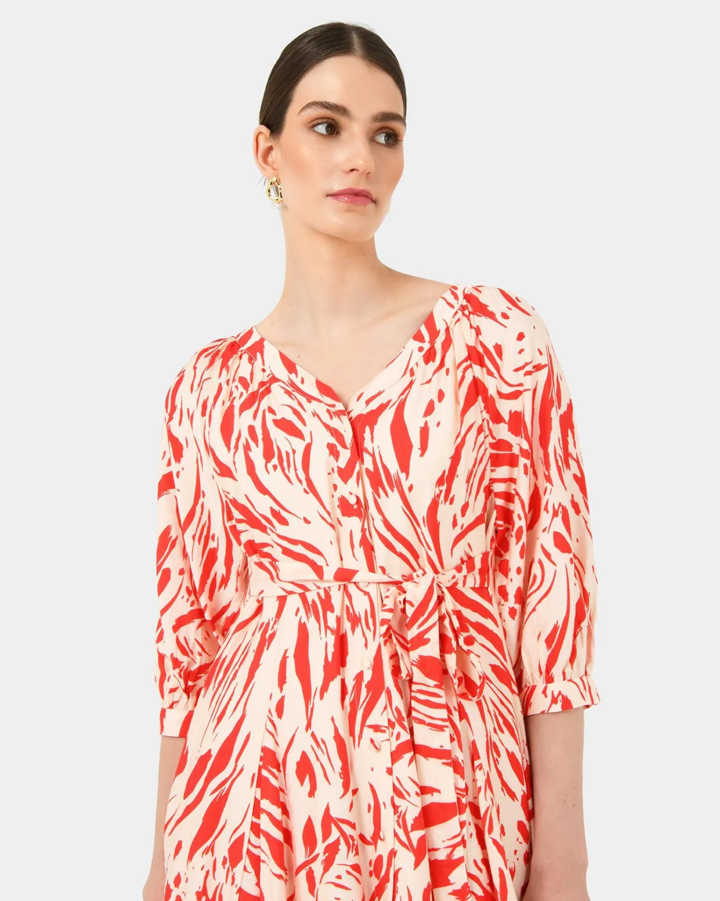 Forcast Vienna V-neck Tie Dress Animal Red Sale