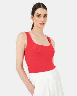 Forcast Vivi Rib Knit Tank Top Red New