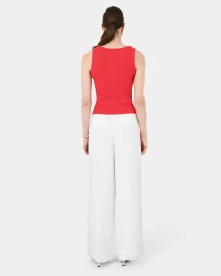Forcast Vivi Rib Knit Tank Top Red New