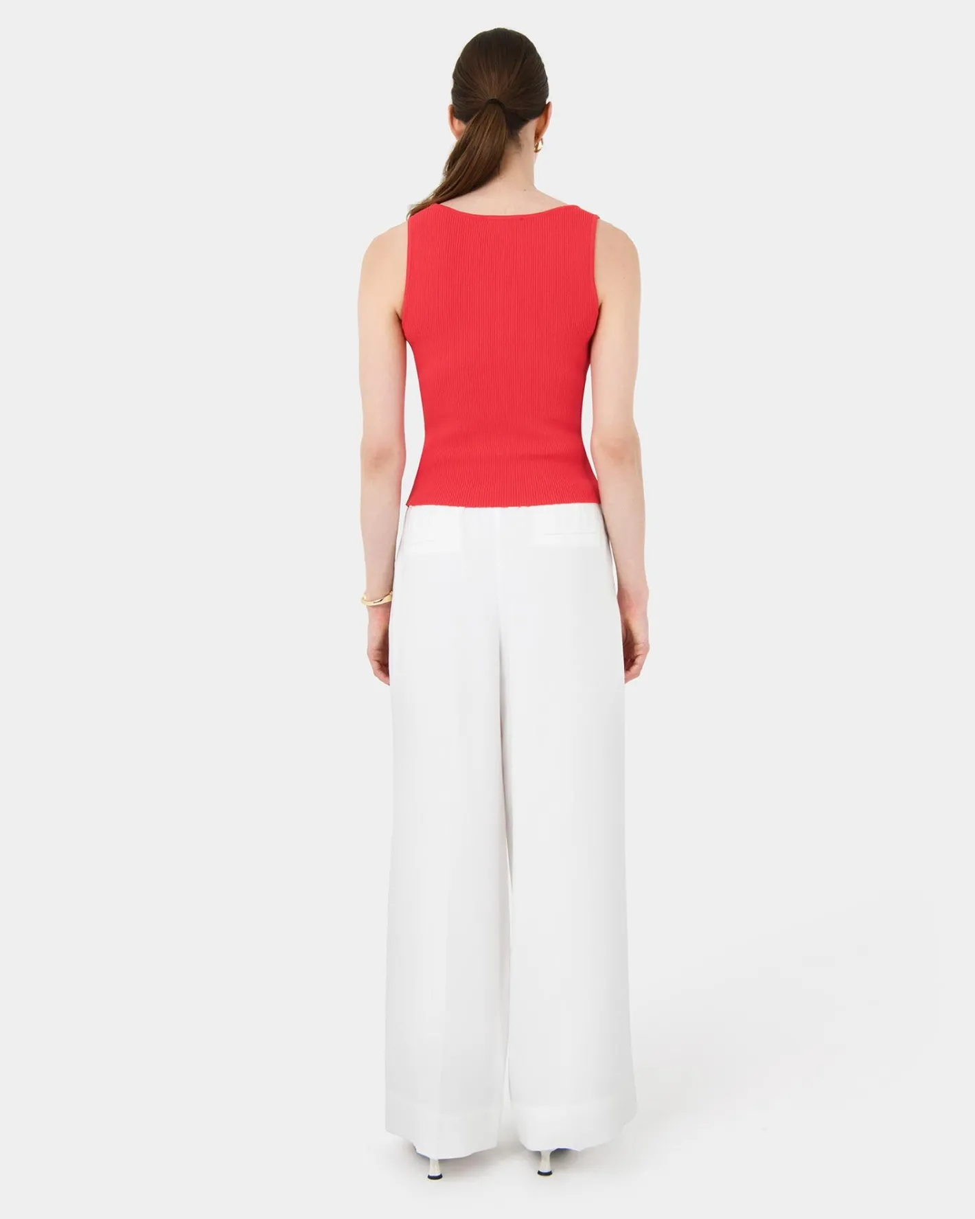Forcast Vivi Rib Knit Tank Top Red New