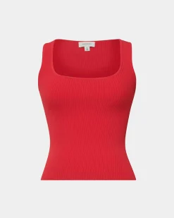 Forcast Vivi Rib Knit Tank Top Red New