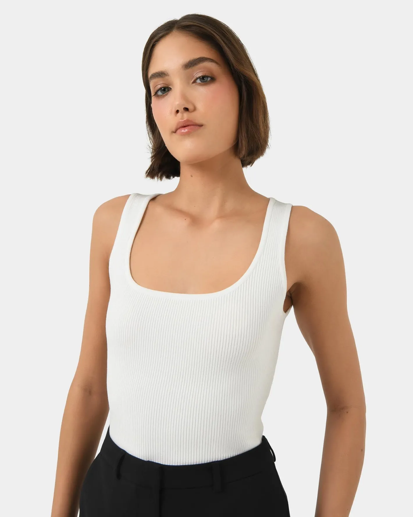 Forcast Vivi Rib Knit Tank Top Ivory Clearance