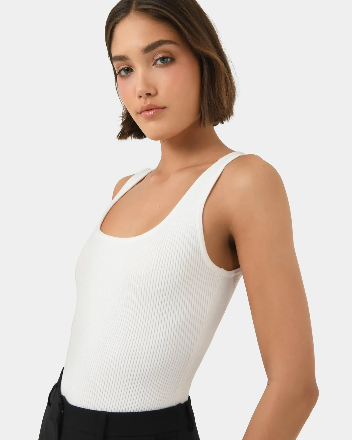 Forcast Vivi Rib Knit Tank Top Ivory Clearance