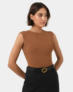 Forcast Viviana Sleeveless Knit Top Camel Outlet
