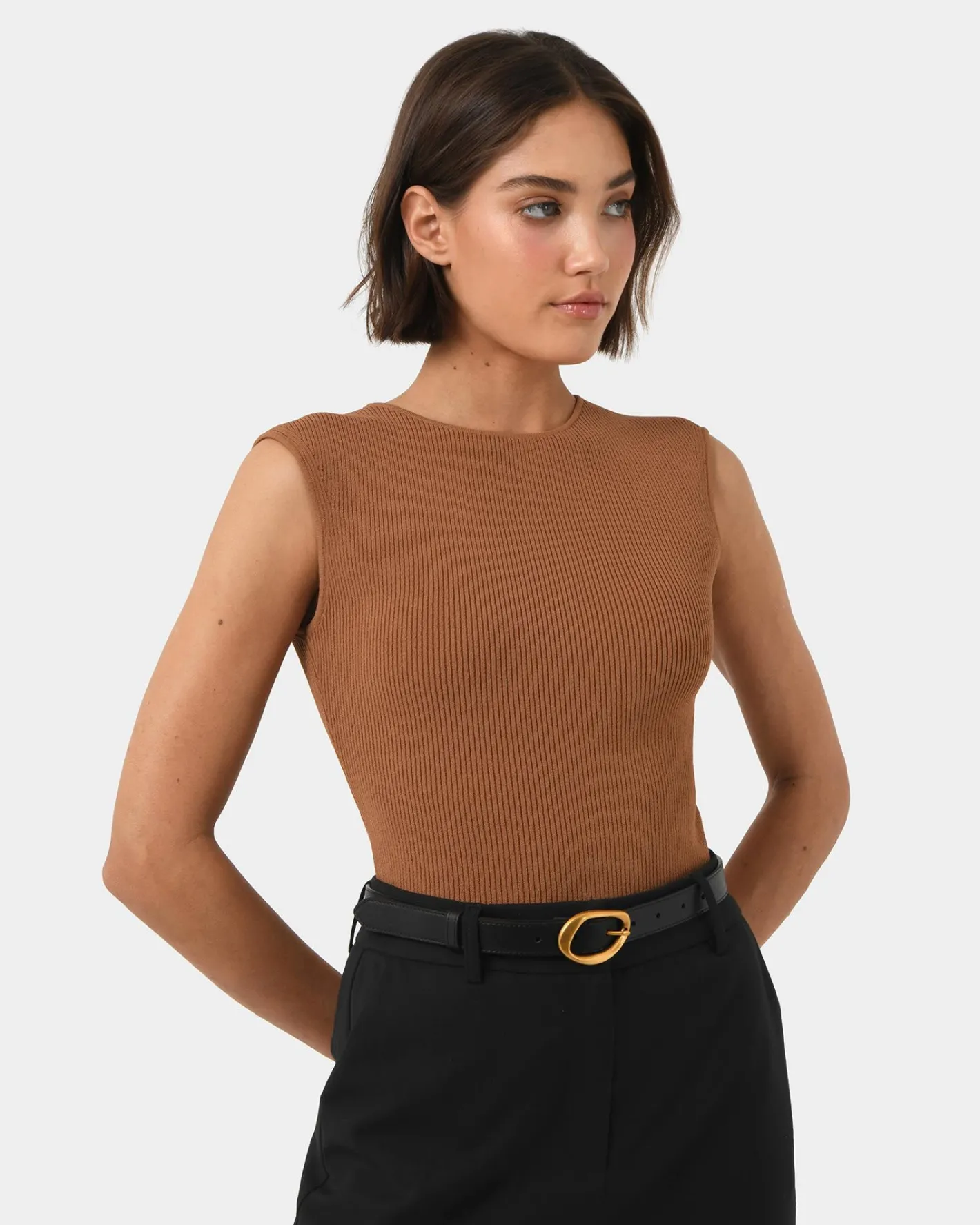 Forcast Viviana Sleeveless Knit Top Camel Outlet