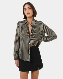 Forcast Wanda Stripe Satin Shirt Beige & Black
