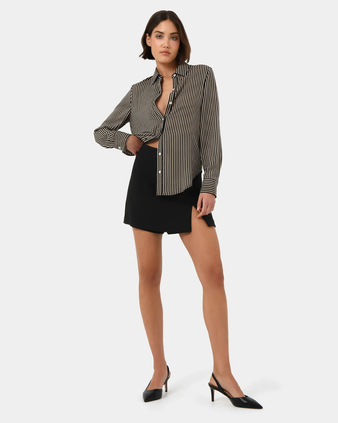 Forcast Wanda Stripe Satin Shirt Beige & Black