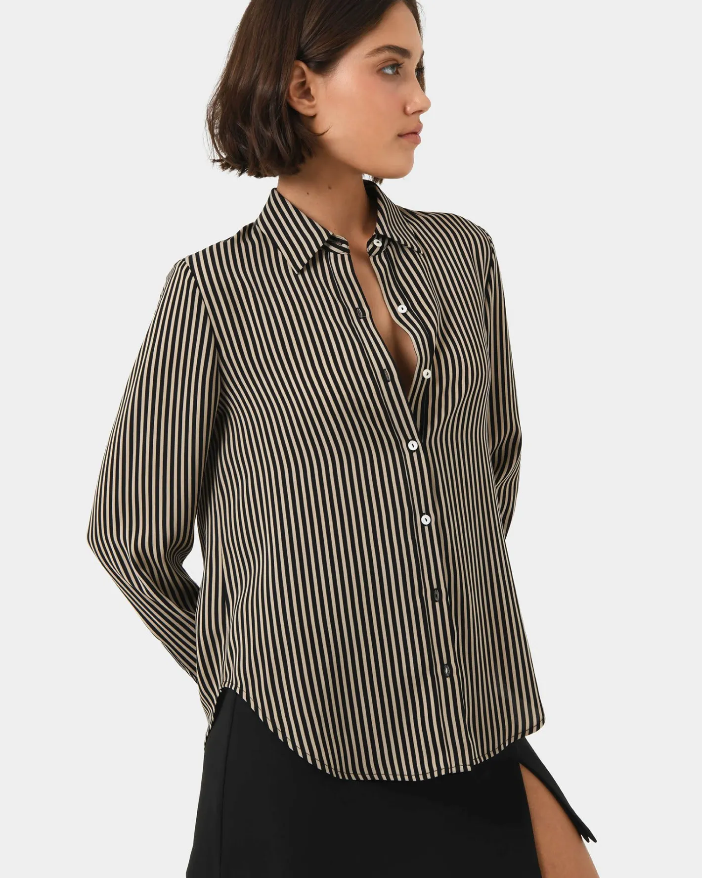 Forcast Wanda Stripe Satin Shirt Beige & Black