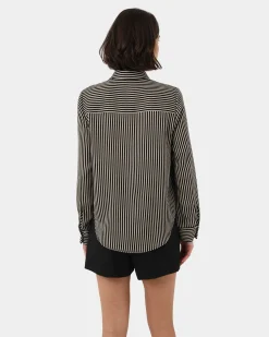 Forcast Wanda Stripe Satin Shirt Beige & Black