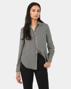 Forcast Wanda Stripe Satin Shirt Ivory & Black Best