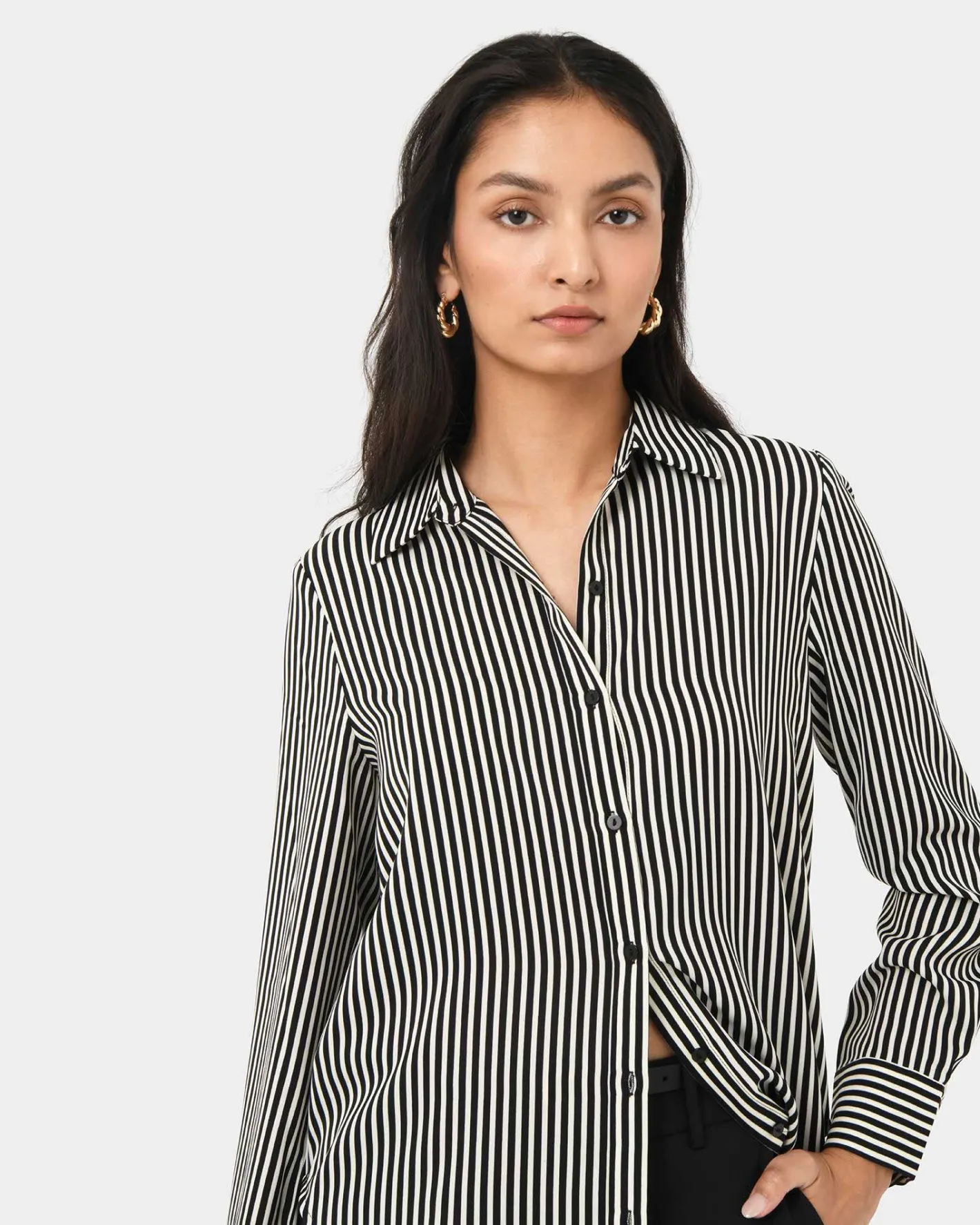 Forcast Wanda Stripe Satin Shirt Ivory & Black Best