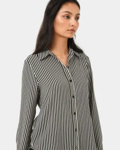 Forcast Wanda Stripe Satin Shirt Ivory & Black Best