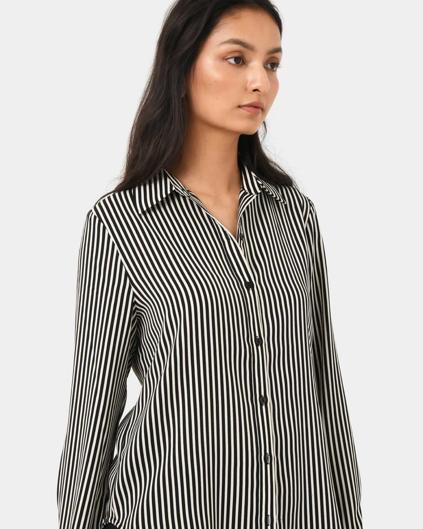 Forcast Wanda Stripe Satin Shirt Ivory & Black Best