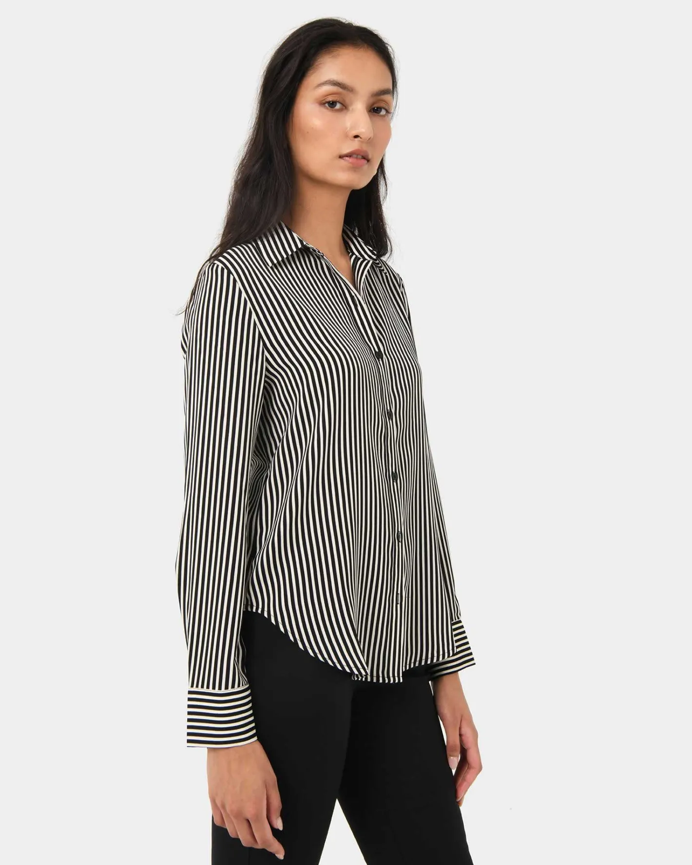 Forcast Wanda Stripe Satin Shirt Ivory & Black Best