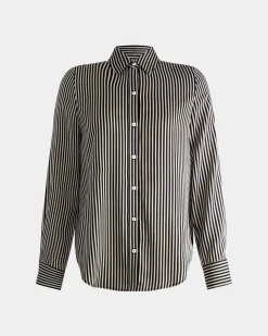 Forcast Wanda Stripe Satin Shirt Ivory & Black Best