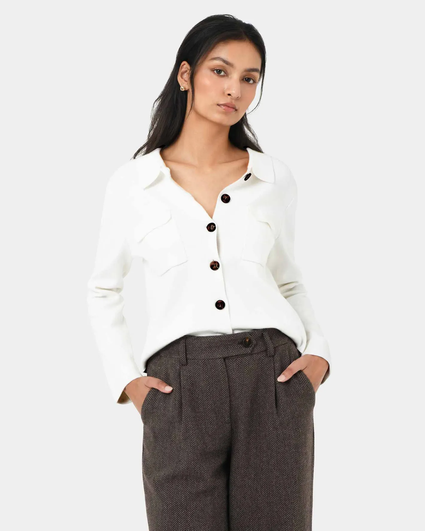 Forcast Willow Collar Cardigan Ivory