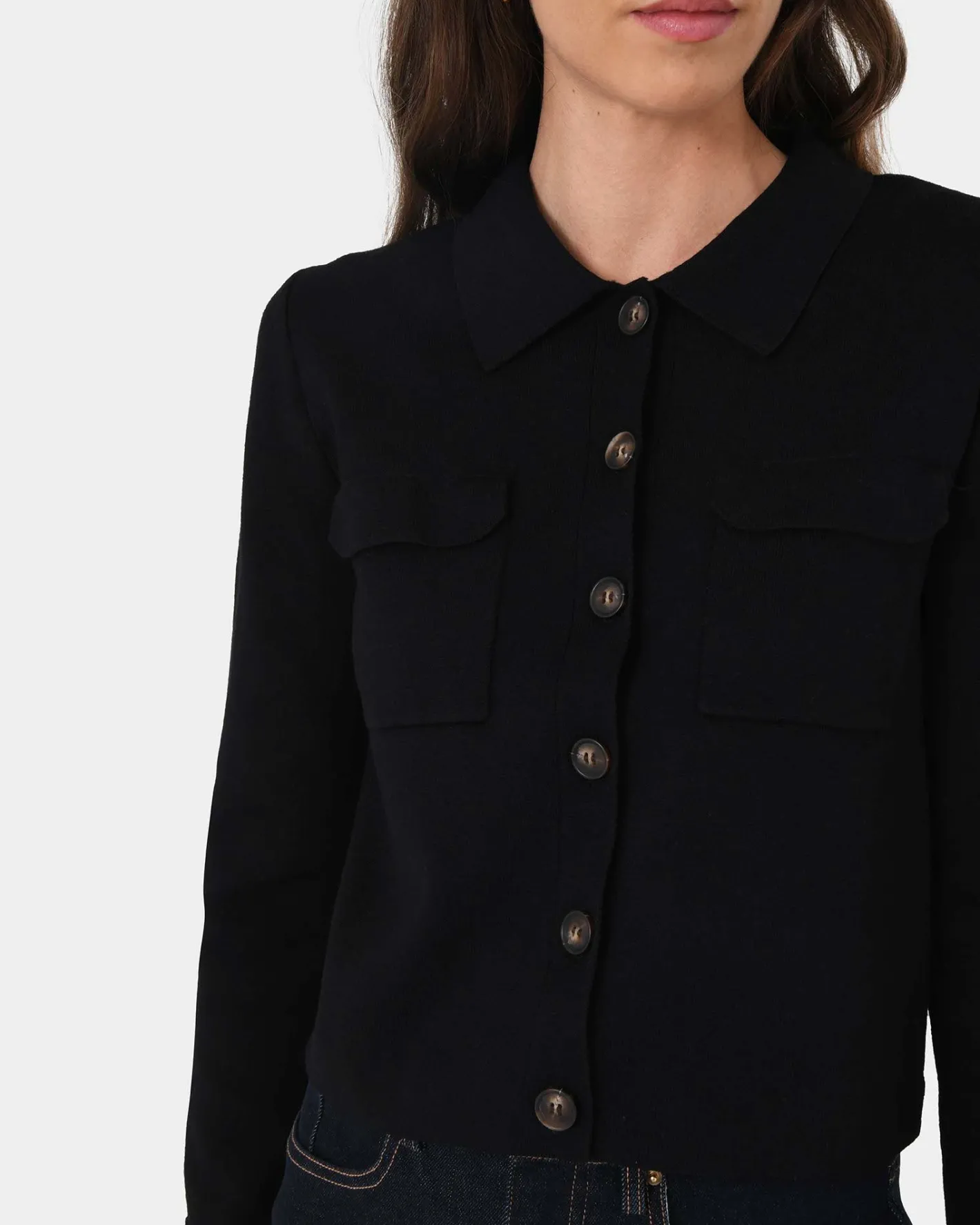 Forcast Willow Collar Cardigan Black New