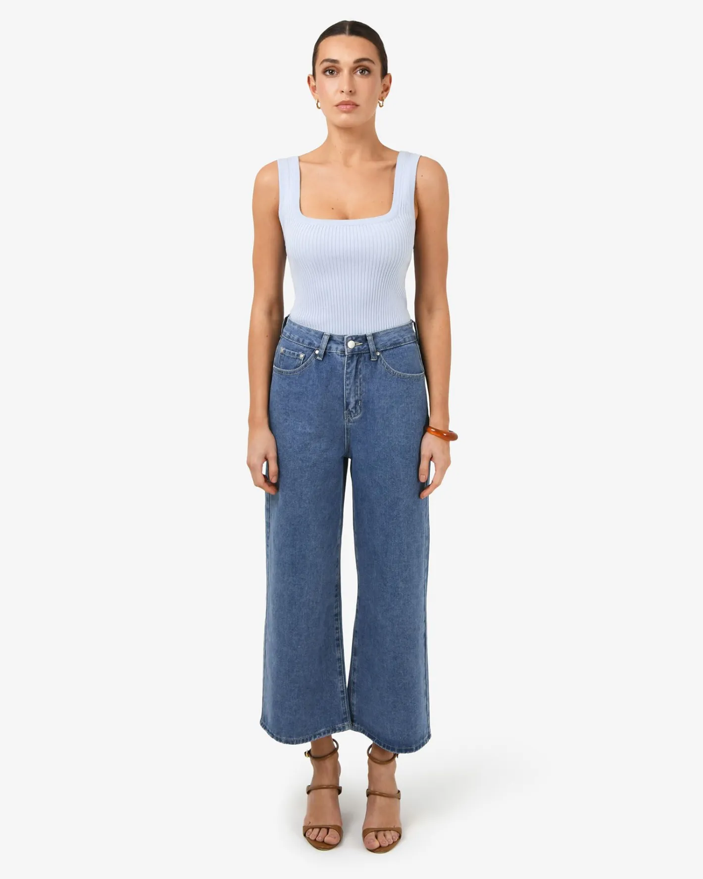 Forcast Windsor Cropped Wide Leg Jeans Mid Wash Blue