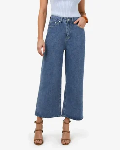 Forcast Windsor Cropped Wide Leg Jeans Mid Wash Blue