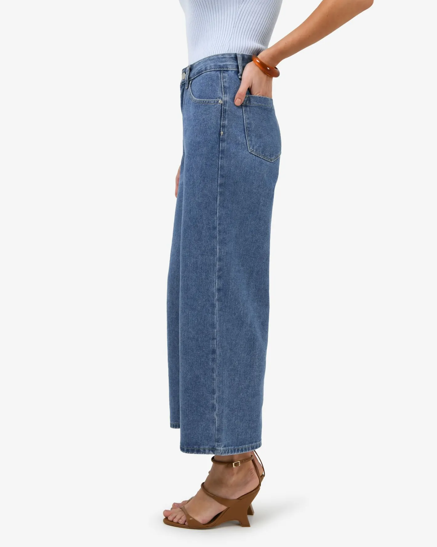 Forcast Windsor Cropped Wide Leg Jeans Mid Wash Blue