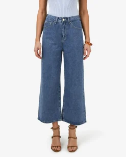 Forcast Windsor Cropped Wide Leg Jeans Mid Wash Blue