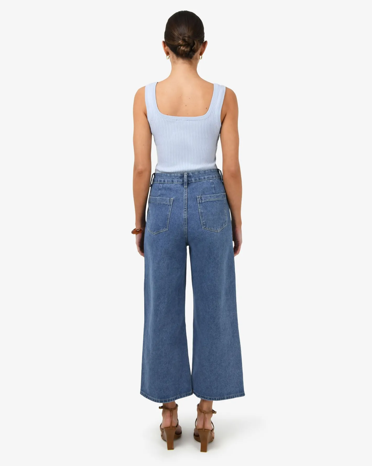 Forcast Windsor Cropped Wide Leg Jeans Mid Wash Blue