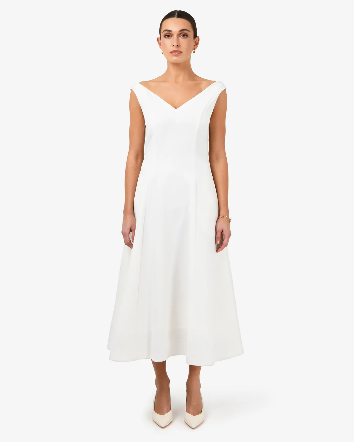 Forcast Yana V Neck Panel Dress Ivory Best
