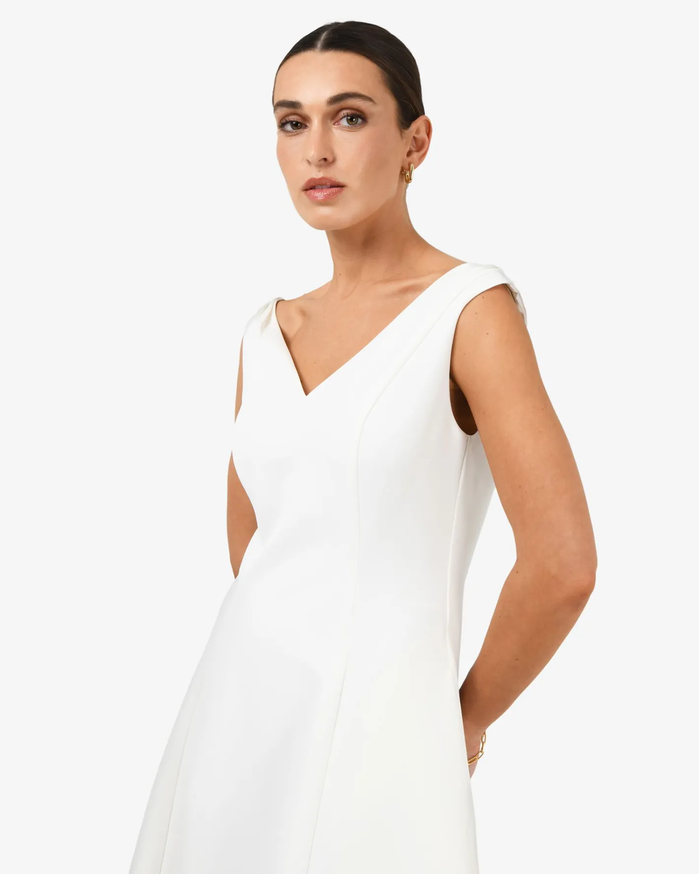Forcast Yana V Neck Panel Dress Ivory Best