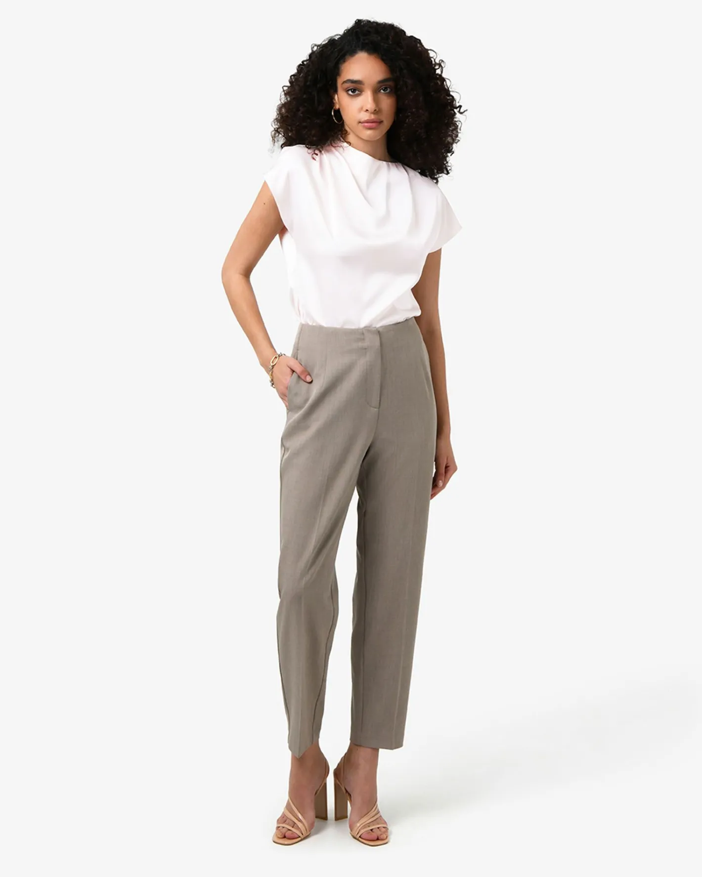 Forcast Zafina Pleated Draped Top Pearl Discount