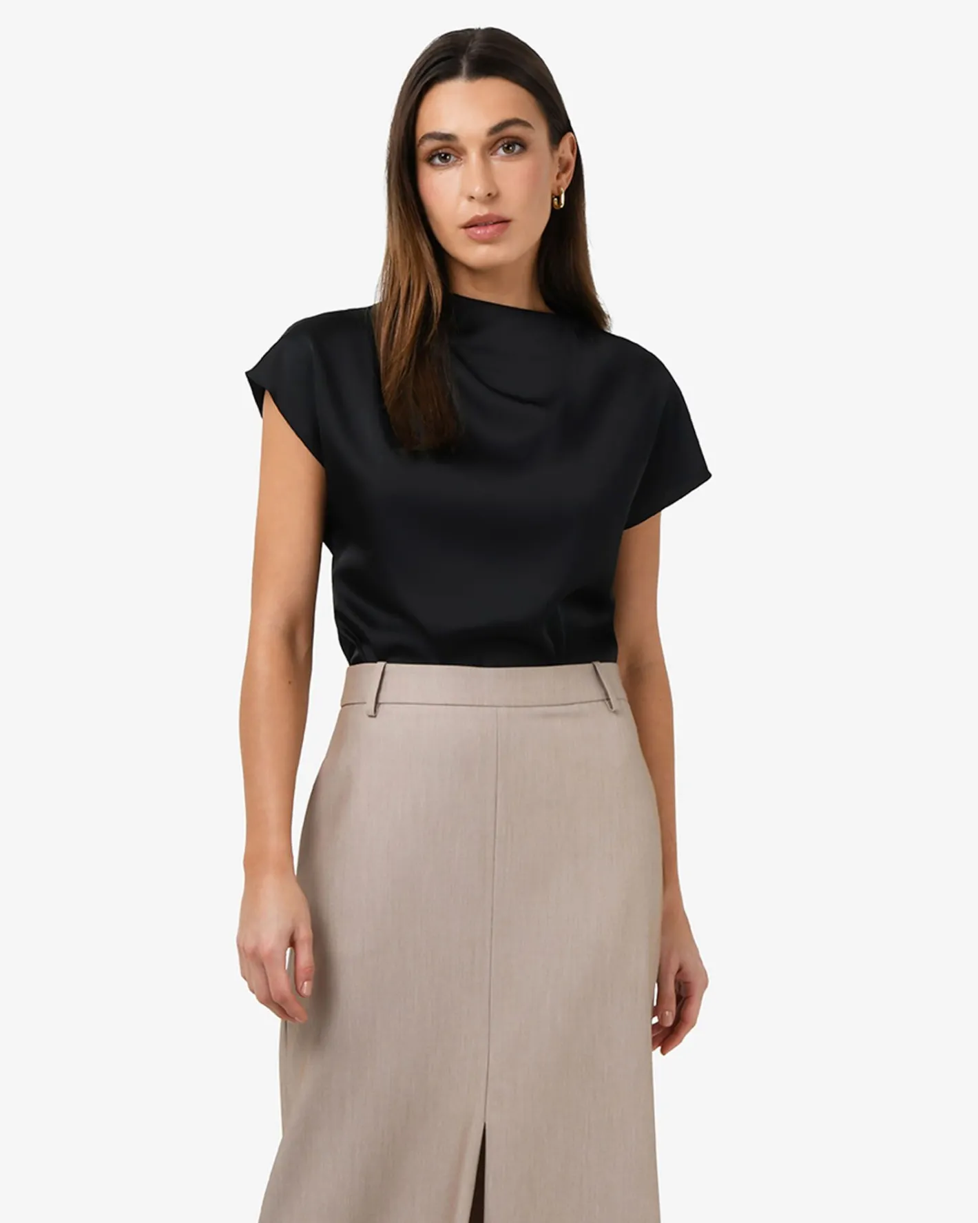 Forcast Zafina Pleated Draped Top Black Discount