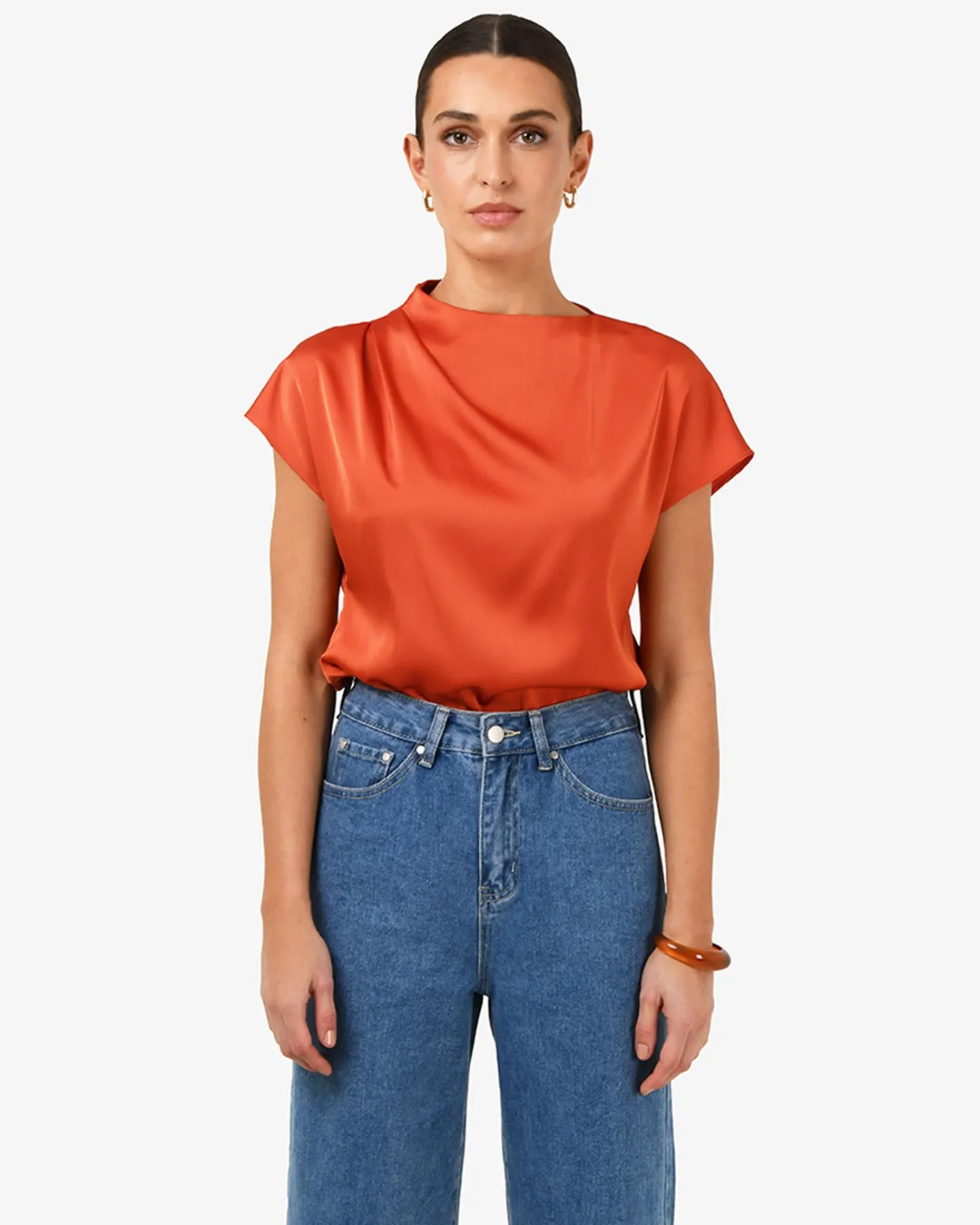Forcast Zafina Pleated Draped Top Burnt Orange