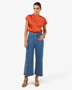Forcast Zafina Pleated Draped Top Burnt Orange