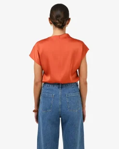 Forcast Zafina Pleated Draped Top Burnt Orange