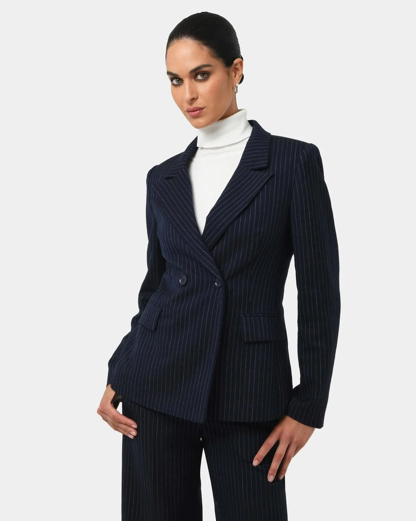 Forcast Zara Double Breasted Blazer Navy Pinstripe New