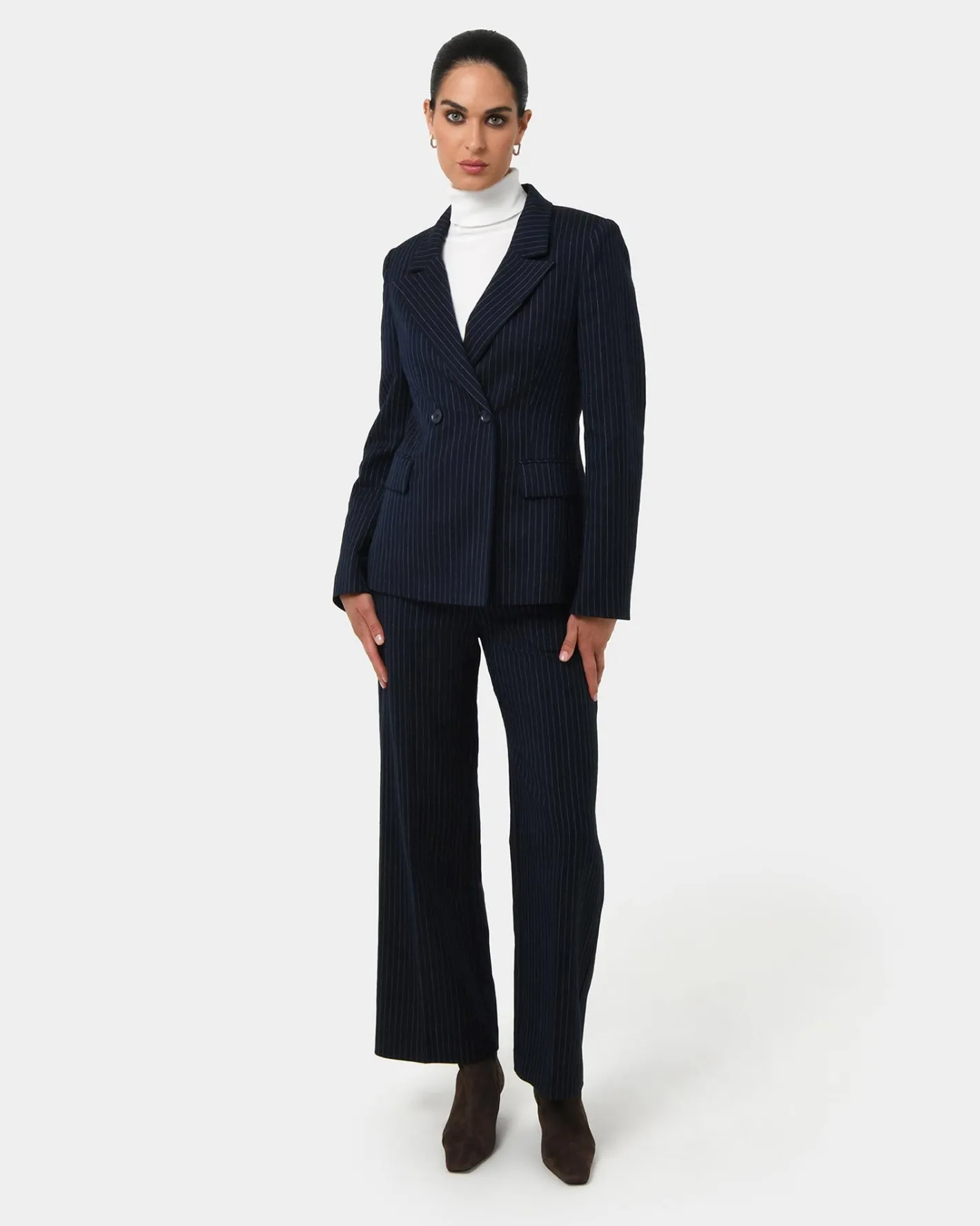 Forcast Zara Double Breasted Blazer Navy Pinstripe New