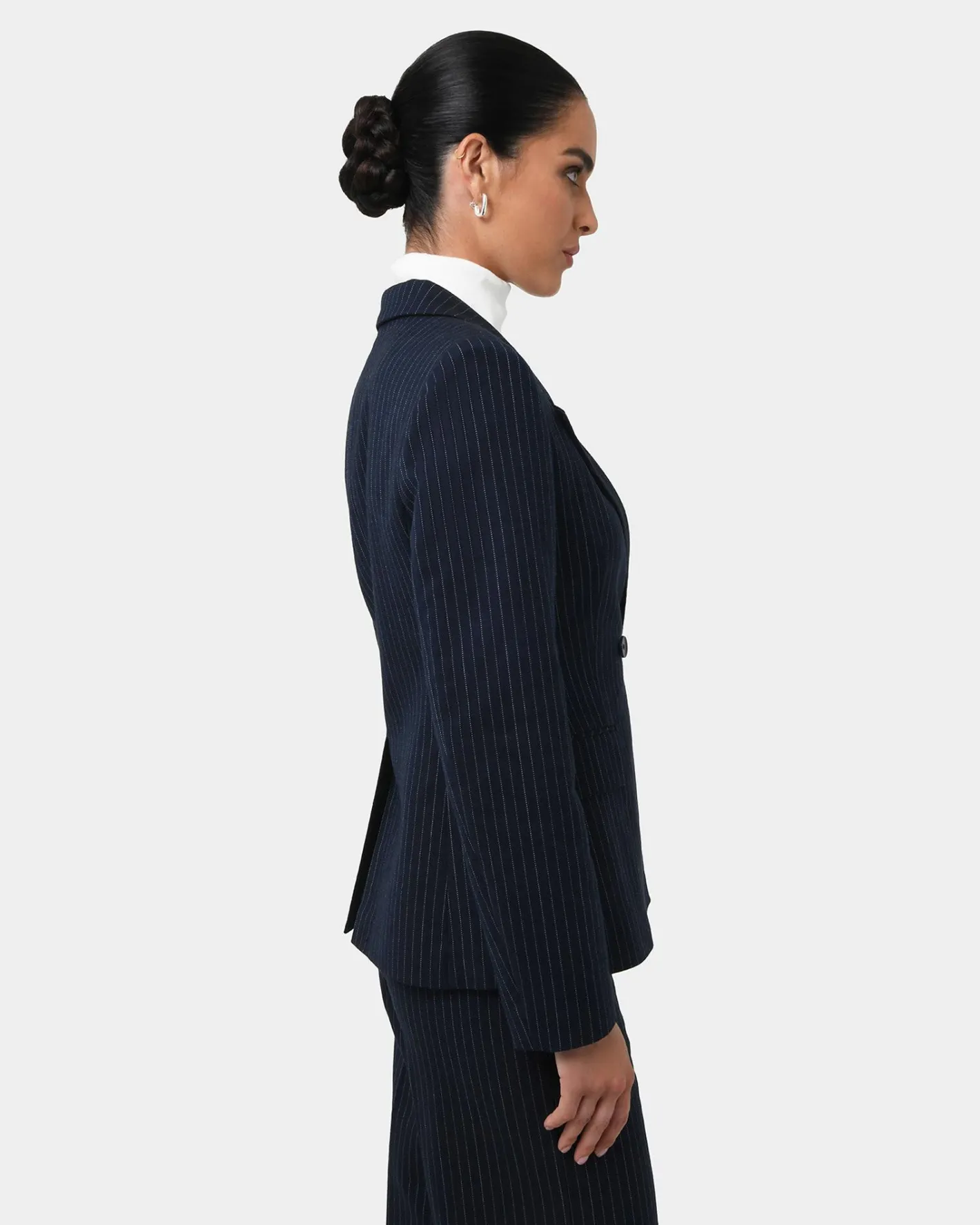 Forcast Zara Double Breasted Blazer Navy Pinstripe New