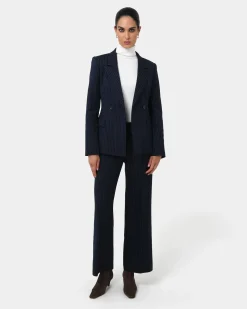 Forcast Zara Double Breasted Blazer Navy Pinstripe New