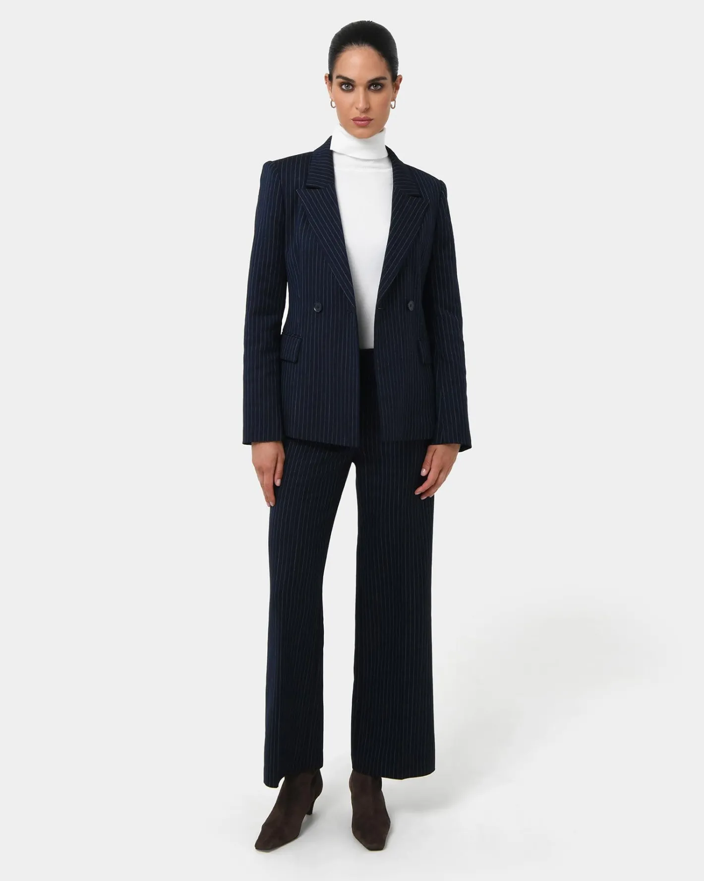 Forcast Zara Double Breasted Blazer Navy Pinstripe New